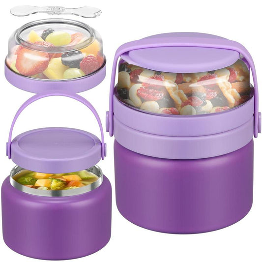 Multifunctional 2 in 1 Vacuum Food Jar, 1 Count Stainless Steel Leak Proof Food Jar with Snack Container, Lunch Box for School Travel, Lunch Box for Kids