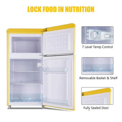 WANAI 3.2.Cu Ft Two Door Mini Fridge with Freezer, a Retro Look,(Yellow)
