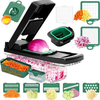 1 Set Vegetable Chopper with Container, Multifunctional 16 in 1 Stainless Steel Manual Vegetable Cutter Slicer for Home Kitchen