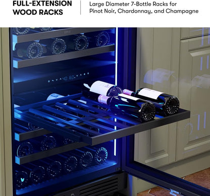 Zephyr Presrv 24" Dual Zone Wine Fridge - Stylish Mini Cooler for 45 Bottles, Perfect for Home Bar and Countertop Use, Freestanding with Elegant Glass Door