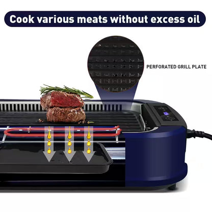 267Sq. In. Blue Smokeless Electric Portable Indoor Grill with 1500-Watt Fast Heating