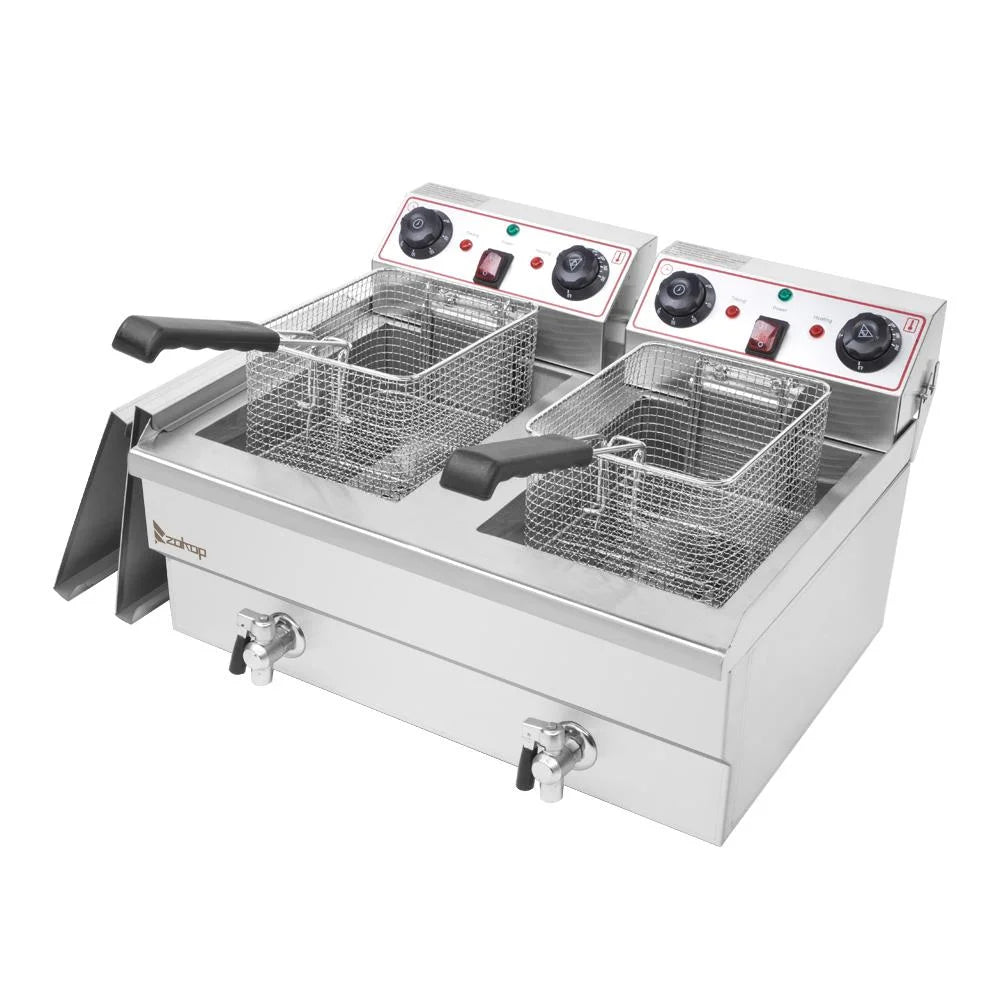 Zimtown 3000W Electric Deep Fryer with Dual Tanks and 23.6L Capacity for Commercial Use