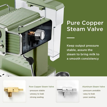 Espresso Coffee Machine 15 Bar Espresso Maker with Milk Frother Steam Wand Cappuccino, Latte for Home Barista, 1.6L