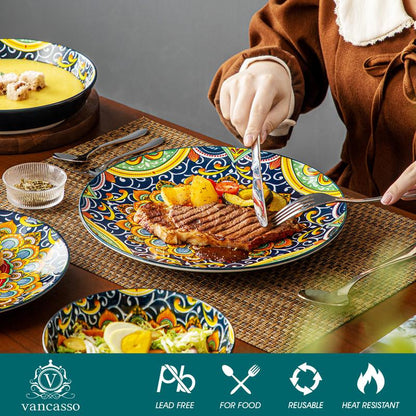 Vancasso Boho Chic Ceramic Dinnerware Set for Six - Vibrant Plates and Bowls