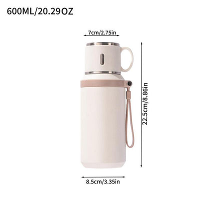 Stainless Steel Vacuum Flask, 1 Count Tea Separation Insulated Bottle with Cup Lid & Rope, Drinking Cup for Outdoor, Cycling, Hiking, Office