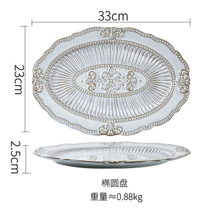 French Dinner Plates Set Luxury Tableware Bowl Set Household Retro Ceramic Dinnerware Bowl Plate Bowl Set Kitchen Supplies