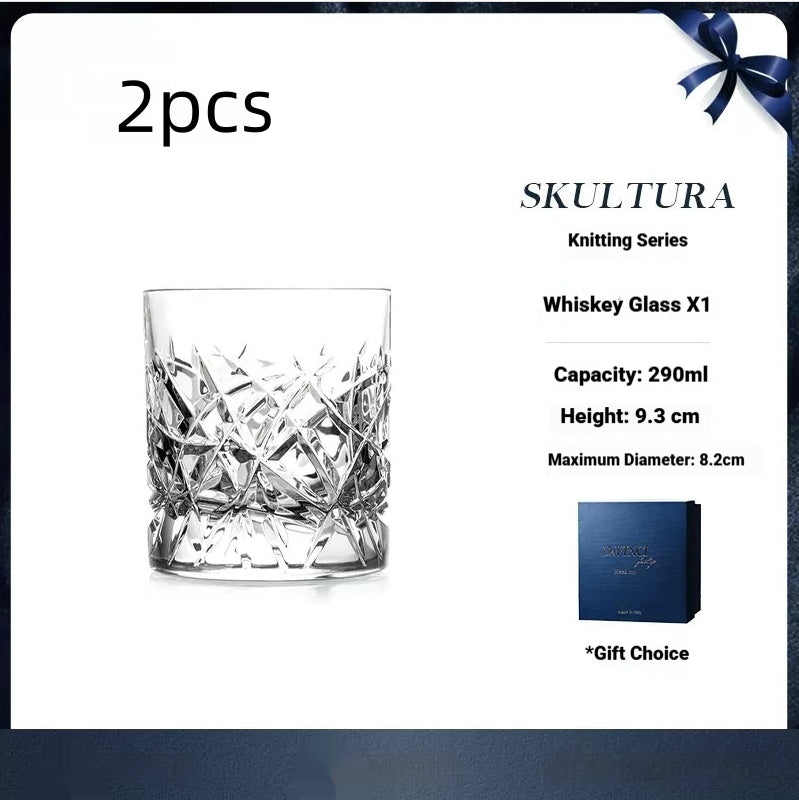 Color: Braided 290ml Single Cup, quantity: 2PCS - Creative And Unique Carved Pattern Whiskey Glass Gift Set