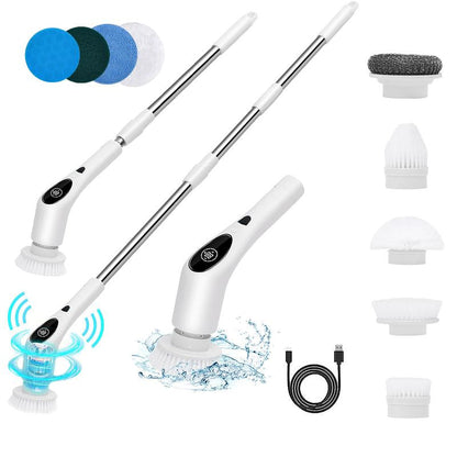 Electric Spin Scrubber - 2024 Advanced IPX7 Waterproof Bathroom Cleaning Brush with Extended Handle, Three Speed Settings, and Interchangeable Heads for Tub, Shower, and Tile Floor Maintenance