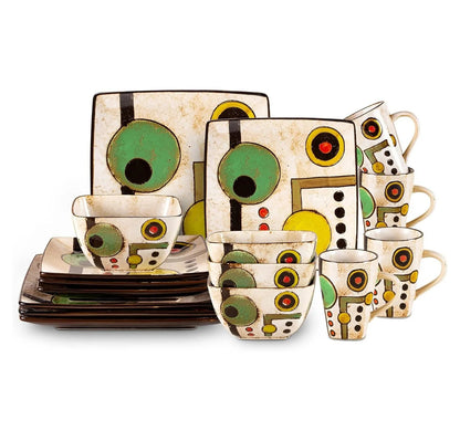 Codyinfi, Stoneware Artisan Hand Painted Impressionism Pond, Reactive Glaze 16Pc Dinnerware Set, 16Pc Set