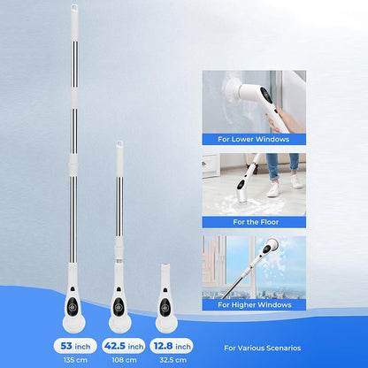 Electric Spin Scrubber - 2024 Advanced IPX7 Waterproof Bathroom Cleaning Brush with Extended Handle, Three Speed Settings, and Interchangeable Heads for Tub, Shower, and Tile Floor Maintenance