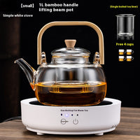 Color: Pot White Furnace 1L, Specifications: Over 1L - Integrated Steaming And Boiling Glass Teapot 1.3L Large Capacity