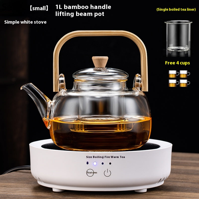 Color: Pot White Furnace 1L, Specifications: Over 1L - Integrated Steaming And Boiling Glass Teapot 1.3L Large Capacity