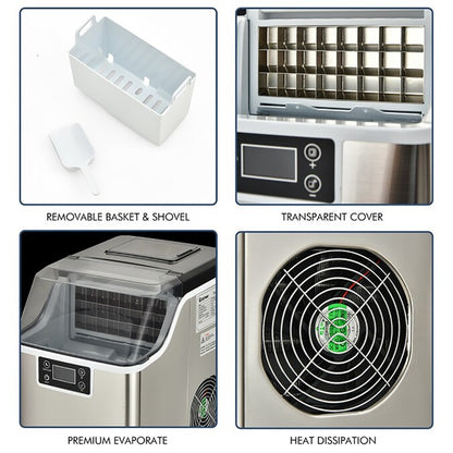 Electric Countertop Ice Maker 40-Lb Ice per Day Countertop or Portable Cubed Ice Maker (Silver)