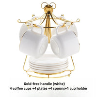 Color: White, Capacity: Gold free handle - Simple Gold-painted Coffee Cup Suit Luxury Ceramic European-style Latte Art Afternoon Tea With Shelf