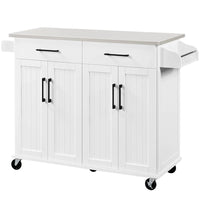 Renwick 42-Inch Mobile Kitchen Island with Storage Drawers and Cabinets in White