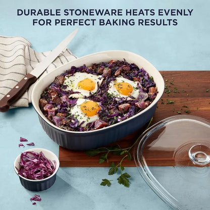 Ceramic Bakeware Set with Lids, Chip and Crack Resistant Stoneware Baking Dish, Microwave, Dishwasher, Oven