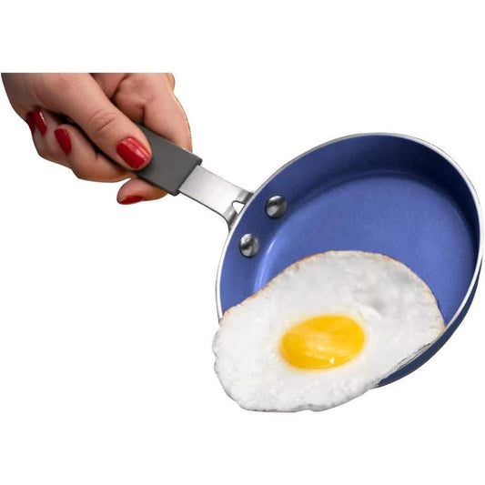 Blue Mini Nonstick Egg and Omelet Pan - 5.5” Single Serve Frying Pan with Diamond Infusion, Ideal for Eggs and Pancakes, Non-Toxic and Dishwasher Safe
