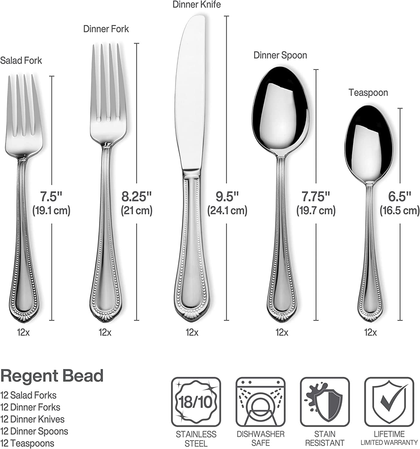 Mikasa Regent Bead 65-Piece Flatware Set for 12, 18/10 Stainless Steel with Serving Utensils