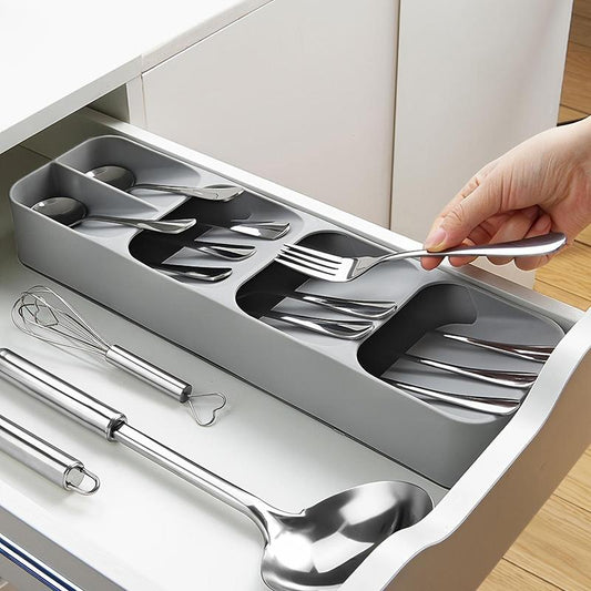 Multi Grid Cutlery Divider Organizer, 1 Count Multifunctional Knife and Fork Compartment Storage Box, Drawer Storage Tray for Kitchen, Summer Kitchen Accessories, Summer for Gift, Kitchen Gadgets