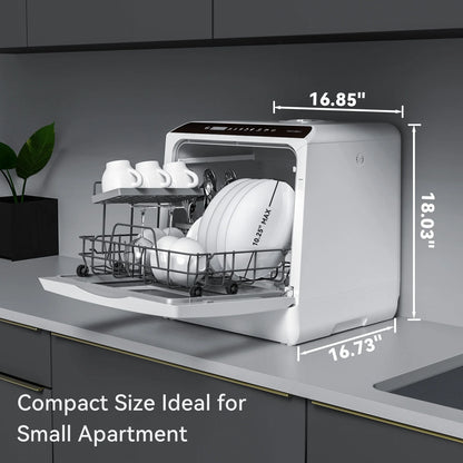 Hermitlux Portable Countertop Dishwasher, 5 Washing Programs, 5L Built-In Water Tank and Air-Dry Function, HMX-DW03