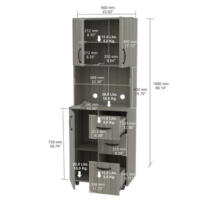 INVAL 3-Drawer 4-Shelf Kitchen/Microwave Storage Cabinet in Gray Smoke Oak