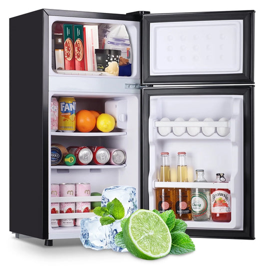 Tacool 2.4 Cu. Ft. Mini Refrigerator with Freezer - Compact Two-Door Design in Black, Ideal for Apartments