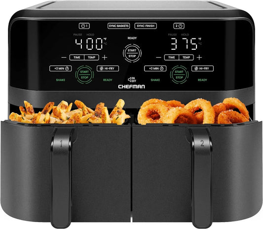 Chefman Dual Basket Air Fryer with Digital Touchscreen, Two Independent 3 Qt Baskets, Sync Finish - Black
