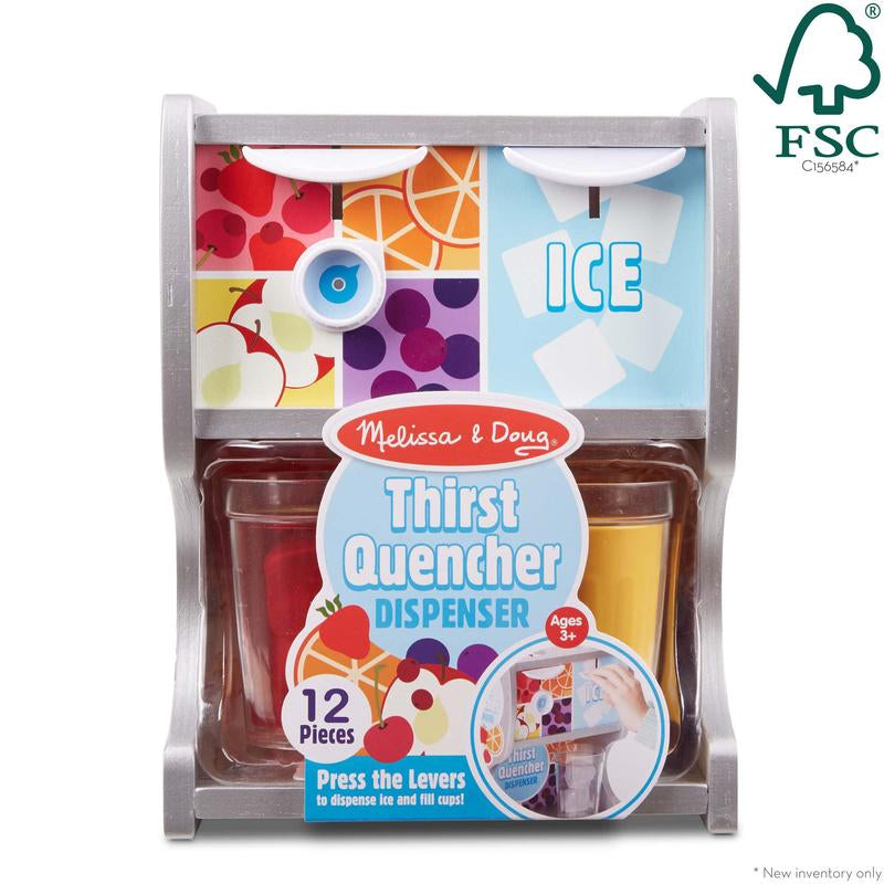 Melissa & Doug Wooden Drink Dispenser Set – Ideal for Imaginative Play with Cups, Juice Inserts, and Ice Cubes