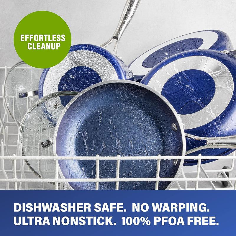 Blue Mini Nonstick Egg and Omelet Pan - 5.5” Single Serve Frying Pan with Diamond Infusion, Ideal for Eggs and Pancakes, Non-Toxic and Dishwasher Safe
