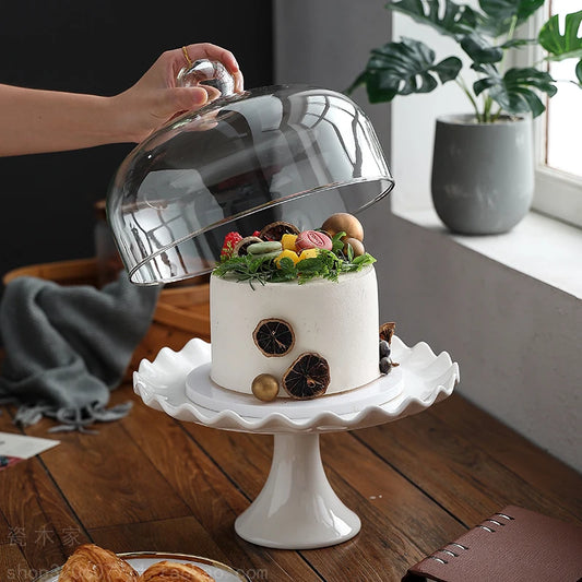 Ceramic tall cake tray bread dessert table display stand wedding red afternoon tea glass cover