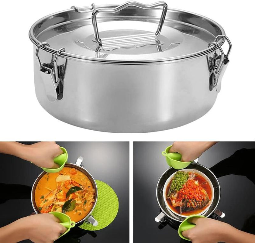 304 Stainless Steel Flan Mold with Lid and Handle - 1.5QT Capacity Round Cake Baking Pan for Flan, Chocolate Cake, Cupcakes, and Pudding