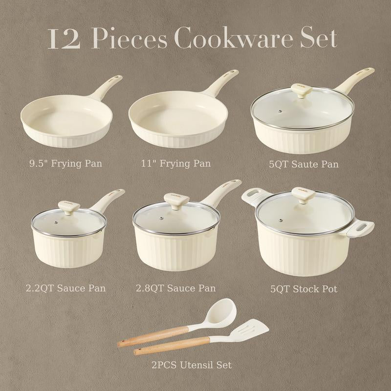 CAROTE 12-Piece Nonstick Cookware Set - Healthy, PFOS & PFOA Free for All Your Culinary Needs