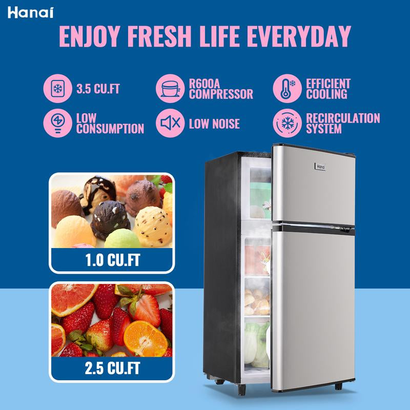 WANAI Double Door Mini Fridge - Ideal for Office, Dormitory, or Bedroom Use
