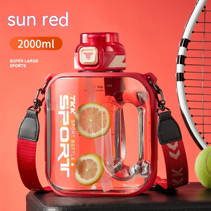 Color: Red, Capacity: 2000ml - Sports Large Water Bottle Large Capacity Outdoor Portable Barrels High Temperature Resistant