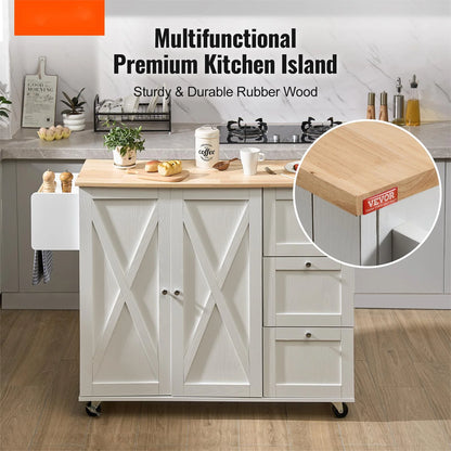 BENTISM 45.3-Inch Multifunctional Kitchen Island with Convenient Drawer and Adjustable Rack in Elegant White Finish