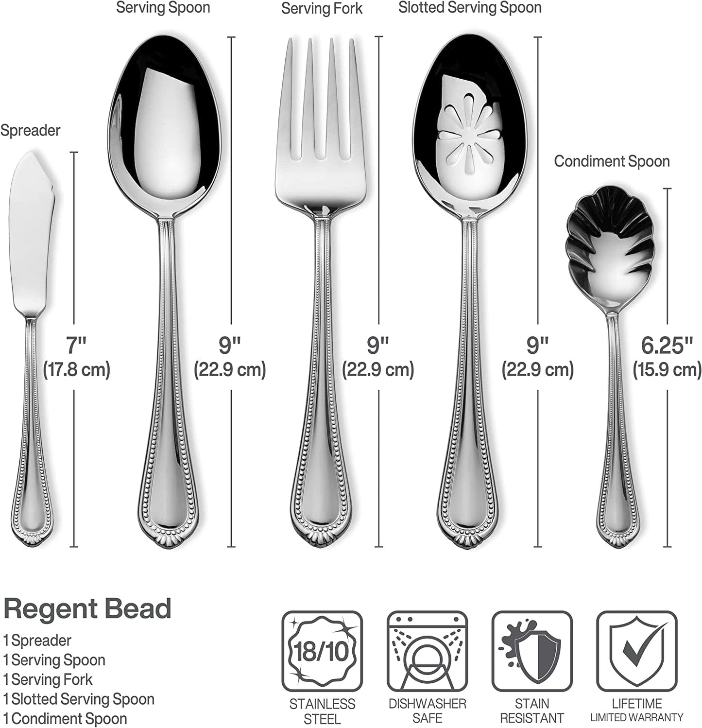 Mikasa Regent Bead 65-Piece Flatware Set for 12, 18/10 Stainless Steel with Serving Utensils
