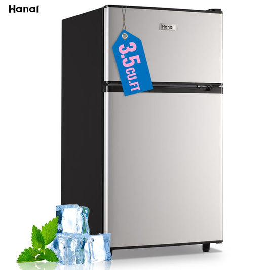 WANAI Double Door Mini Fridge - Ideal for Office, Dormitory, or Bedroom Use