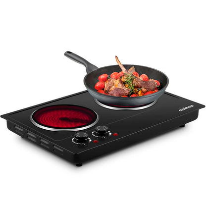Cusimax 1800W Infrared Dual Burner Electric Cooktop, Dual 7 Inch Ceramic Glass Hot Plates, Easy to Clean and Safe Hot Plates