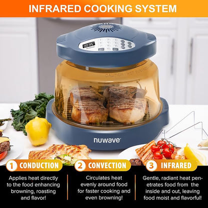 Nuwave Pro plus 2 Air Fryer, Infra-Red Oven Cook Healthy, 360 Surround Cooking, Adjustable Temps, 100 Presets & 50 Memory Air Fryer, Durable Power Dome, Deep Blue