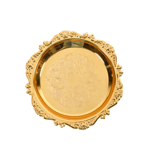Color: Gold, Dimensions: 25cm - Vintage Carved Plate Gold Plate Jewelry Storage Tray
