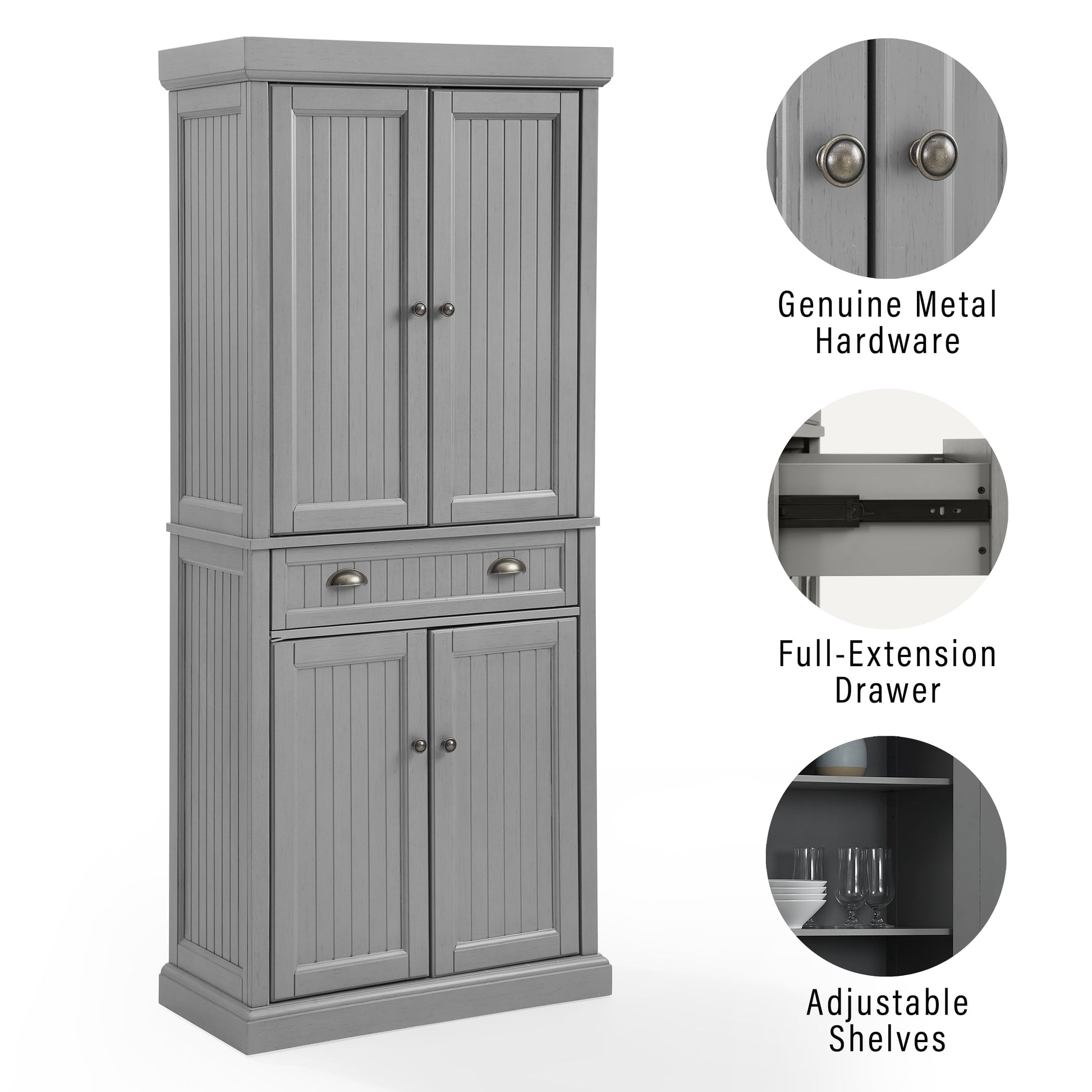 Crosley Furniture Seaside Coastal Pantry with Distressed Gray and Gold Finish