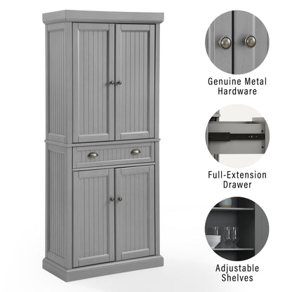 Crosley Furniture Seaside Coastal Pantry with Distressed Gray and Gold Finish