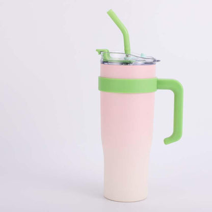 40 Oz Tumbler with Handle Straw Lid Insulated Vacuum Stainless Steel Travel Tapered Mug Gift Coffee Cup Holder Friendly Keep Cold or Hot Sweat Proof Resuable, Ice Cream Drinkware Flask