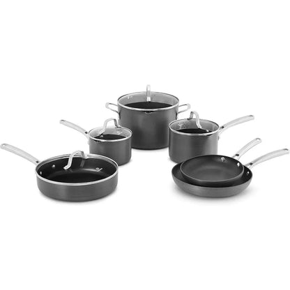 10-Piece Pot Set, Non-Stick Kitchen Cookware, with Heat Resistant Stainless Steel Handles and Pour Spout, Gray