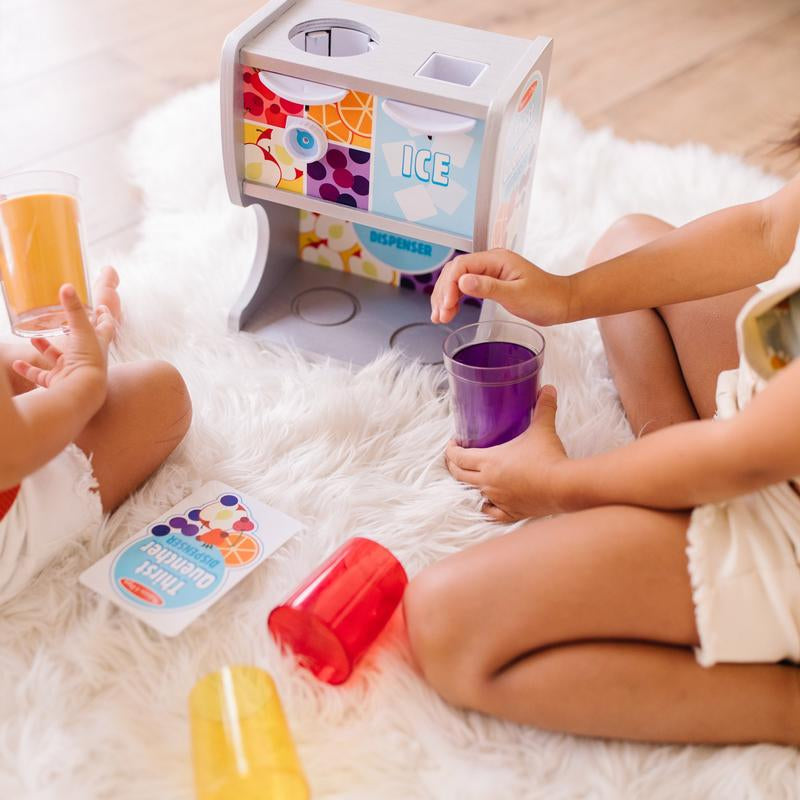 Melissa & Doug Wooden Drink Dispenser Set – Ideal for Imaginative Play with Cups, Juice Inserts, and Ice Cubes