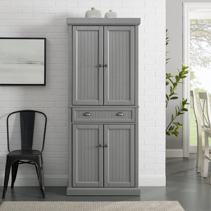 Crosley Furniture Seaside Coastal Pantry with Distressed Gray and Gold Finish
