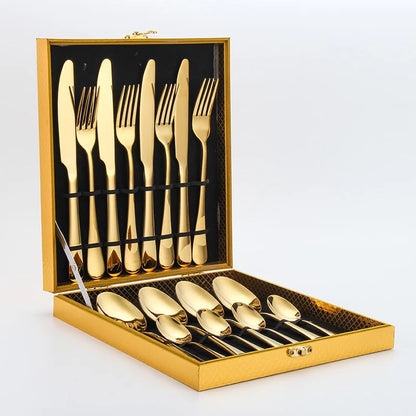 16/24Pcs Golden Cutlery Dishes Dinnerware Table Sets Tableware Stainless Steel Gold Flatware Fork Spoon Knife Set