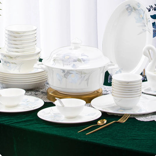 62 Heads Jingdezhen Ceramic Dinner Dish Посуда Salad Bowl Plate посуда для кухни наборы Dinnerware Set Kitchen Tableware