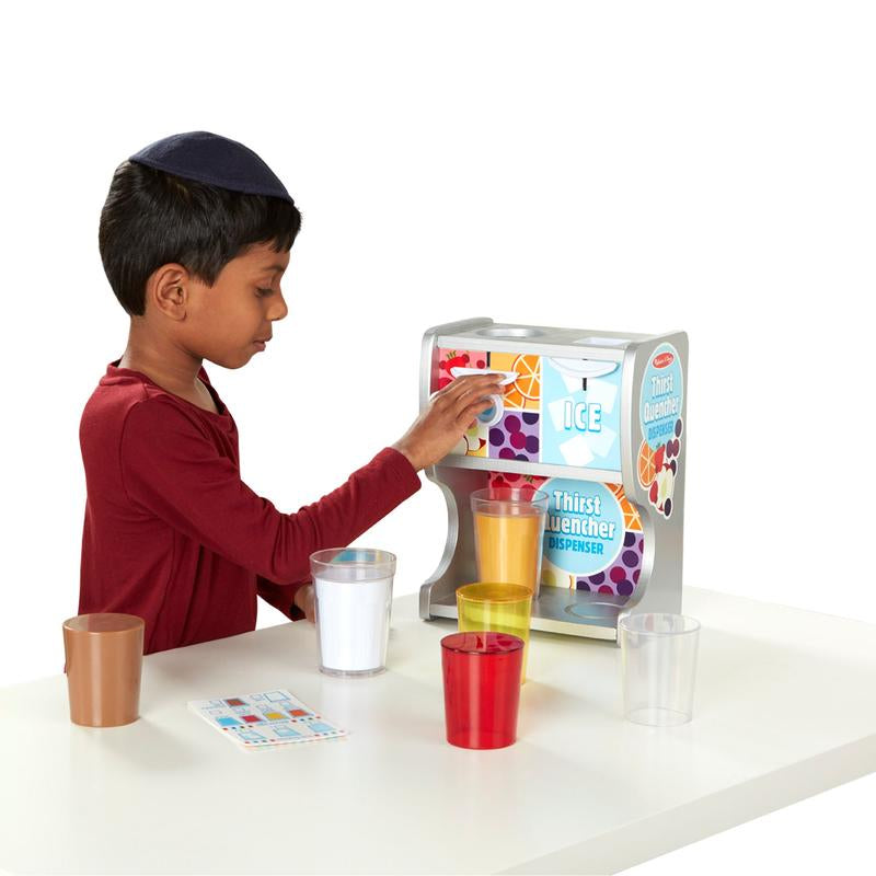 Melissa & Doug Wooden Drink Dispenser Set – Ideal for Imaginative Play with Cups, Juice Inserts, and Ice Cubes