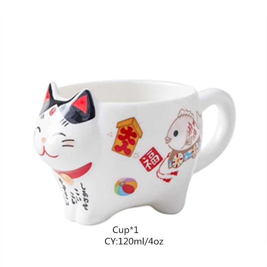 Color: Cat, Specifications: 1Cup - Japanese Lucky Cat Porcelain Tea Set Creative Fortune Cat